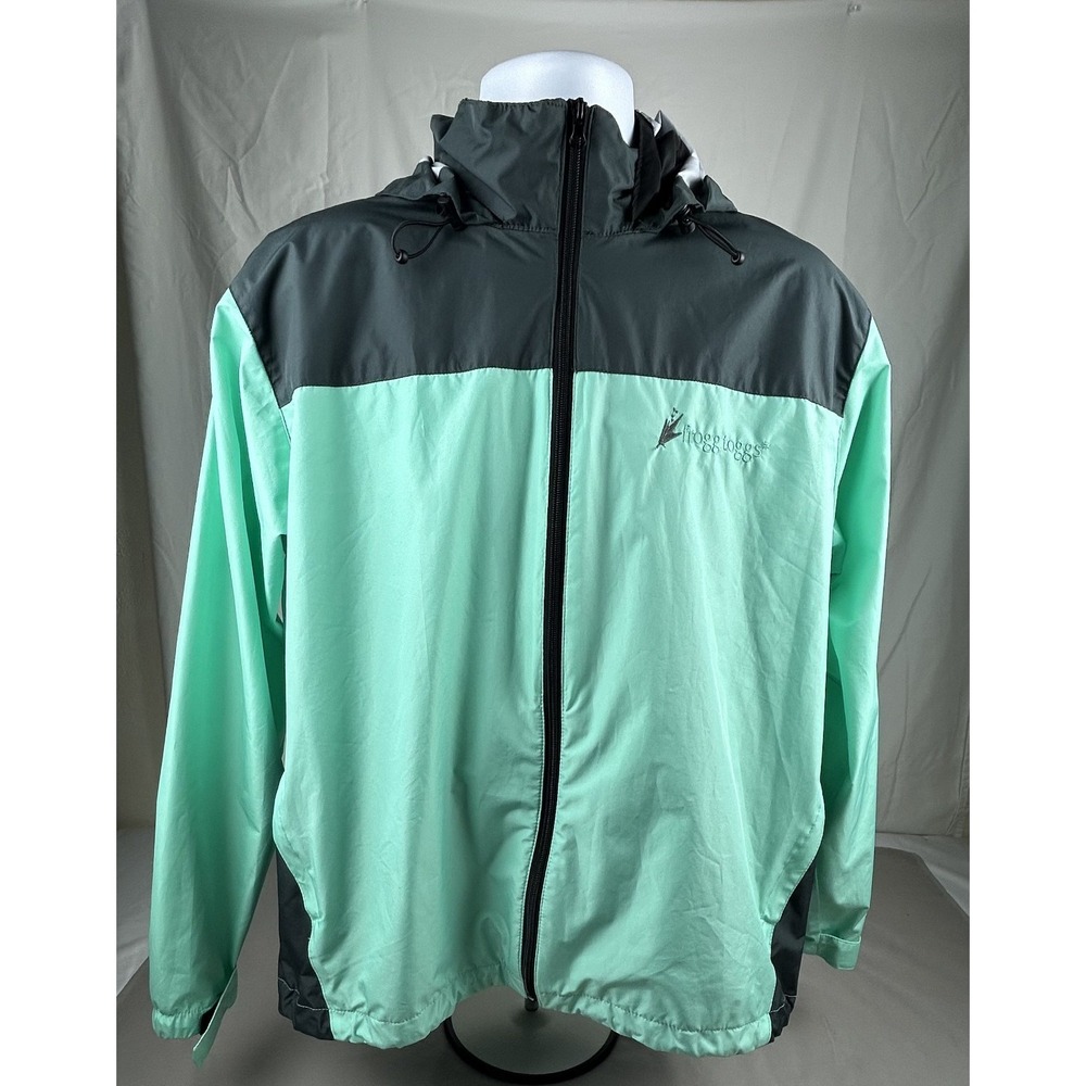 Frogg Toggs Rain Jacket Adult L/XL Green Full Zip Hooded Lightweight Men B33